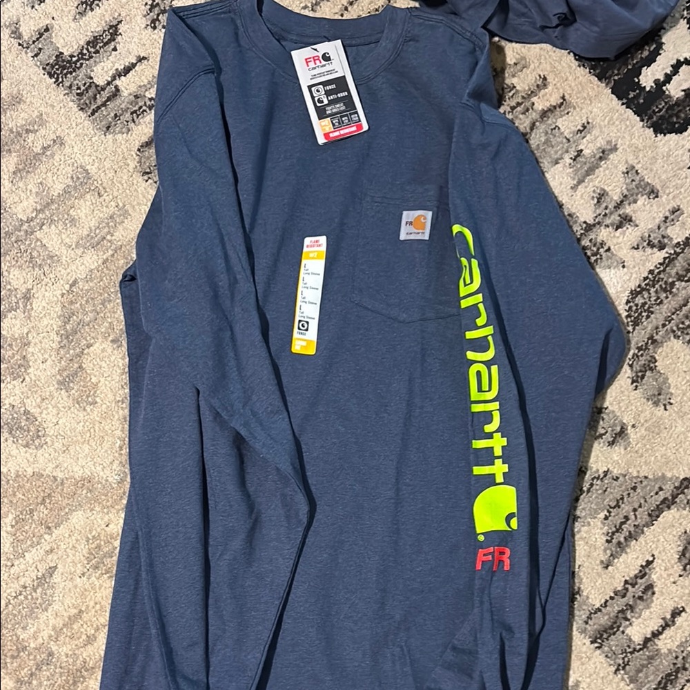 Carhartt Navy Long Sleeve with Neon Green Logo